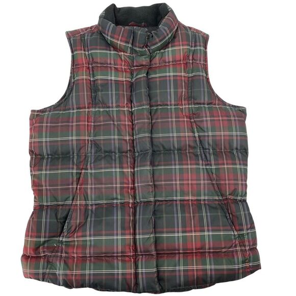 Eddie Bauer Womens Goose Down Puffer Vest Quilted Plaid Lined Zip Pockets S - Picture 1 of 7